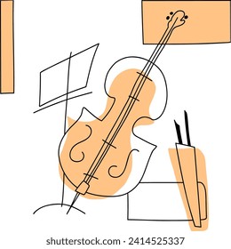 Vector illustration double bass with a bow. Musical instrument  abstract contrabass line art. Music banner, flyer, invitation, posters, decor.