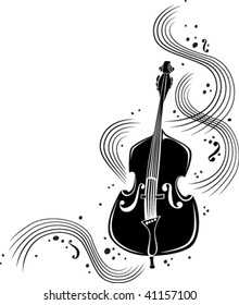 a vector illustration of a double bass with swirling music