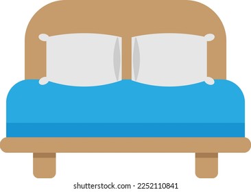 Vector illustration of a double bed. Large bed with two pillows.