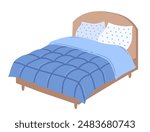 Vector illustration of double Bed with pillows and blanket