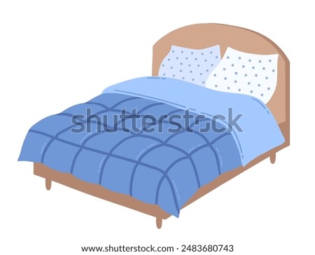 Vector illustration of double Bed with pillows and blanket