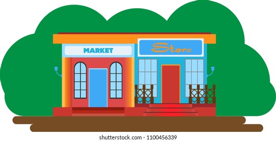 Vector illustration with double building Shops for different uses