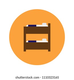 Vector illustration of a double bunk bed with mattresses and pillows. Flat icon