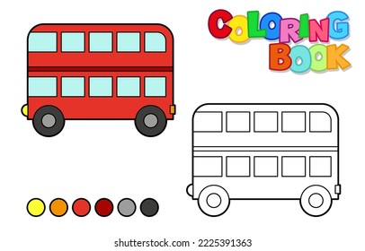 Vector illustration of a double deck bus. Coloring book for children. Simple level