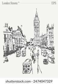 Ilustración vectorial de un autobús de dos pisos con Big Ben en Londres