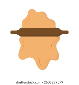 vector illustration dough rolled out by wooden rolling pin	