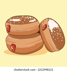 Vektorgrafik von Doughnut gefüllt mit Erdbeermarmelade, geeignet für Bäckereimenü