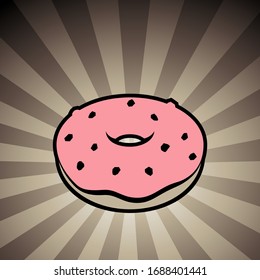 Vector Illustration of Doughnut Icon on a Brown Striped Background