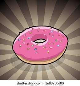 Vector Illustration of Doughnut Illustration on a Brown Striped Background