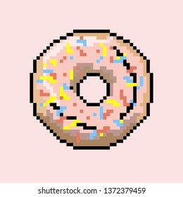 Vector illustration doughnut in pixel art