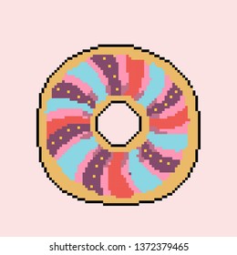 Vector illustration doughnut in pixel art
