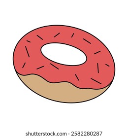 Vector illustration of a doughnut with sprinkles and cream on a white background.
