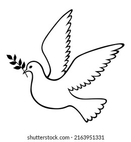 Vector illustration of Dove with branch contour icon