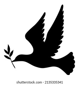 Vector illustration of Dove with branch silhouette icon