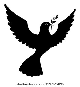 Vector illustration of Dove with branch silhouette icon