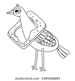 Vector illustration of a dove with bread on its neck in doodle style on a white background