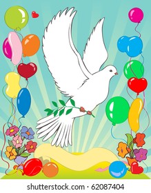 vector illustration, dove of peace for kids, banner concept.