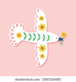 Vector illustration of a dove of peace made of delicate flowers. Symbol of harmony, freedom and hope. Elegant floral composition, isolated.