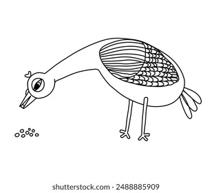 Vector illustration of a dove pecking a millet in doodle style on a white background