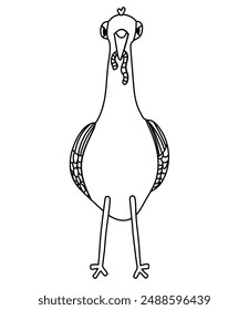 Vector illustration of a dove with a worm in its beak in doodle style on a white background