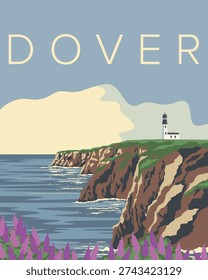 Vector illustration. Dover, England, travel poster, banner, cover, postcard. Retro style.