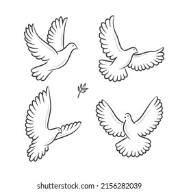 A vector illustration of doves in different angles of flying