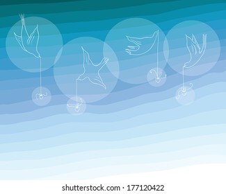 vector illustration. Doves fly over the sea and keep hearts. sea style 