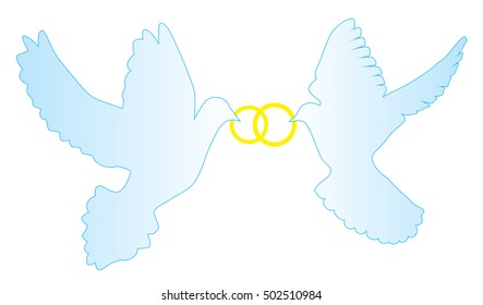 vector illustration of doves silhouettes with wedding rings