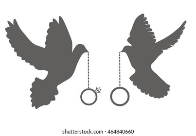 vector illustration of doves with wedding rings