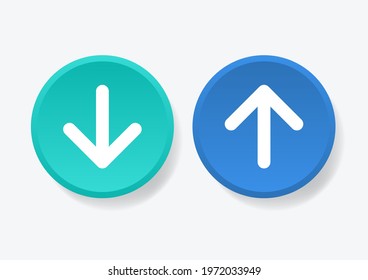 Vector illustration. Vector down and up arrow sign icon set simple circle shape internet button on white background.