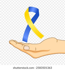 Vector illustration of Down Syndrome ribbon in hand on transparent background