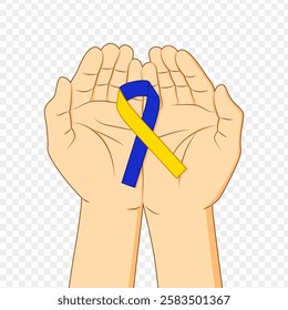 Vector illustration of Down Syndrome ribbon in hands on transparent background