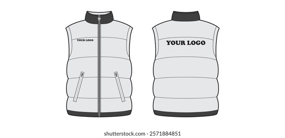 Vector illustration of down vest. Front and back views.