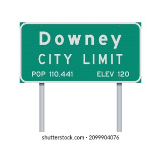 Vector illustration of the Downey City Limit green road sign on metallic posts