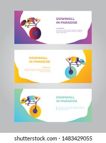 vector illustration downhill web banner or cycling down the hill  
