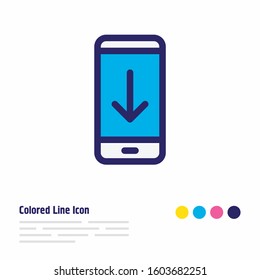 Vector illustration of download icon colored line. Beautiful smartphone element also can be used as archiving icon element.