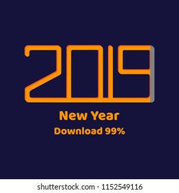 vector illustration. download. loading. New year 2019. orange flat text and numbers.