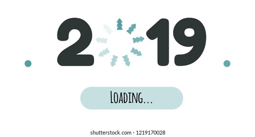 Vector illustration. download. New year 2019. blue Christmas trees. loading. wheel load black numbers