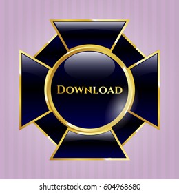 Vector illustration of Download shiny emblem icon in blue.
