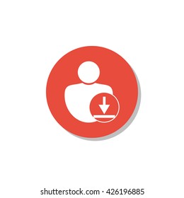 Vector illustration of download sign icon on red circle background.