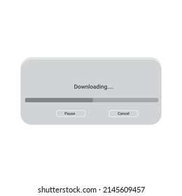 Vector Illustration Downloading Content Template. Iphone Template. Ios, Smartphone, Pop Up Interface, Grey UI UX Design. Downloading Notification