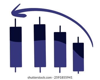 Vector Illustration of Downtrend Candlestick Chart with Arrow – Financial Concept
