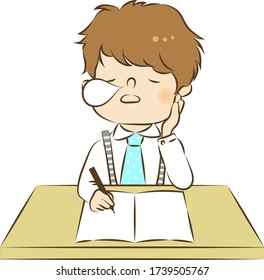 vector illustration of dozing and studying  boy and suits