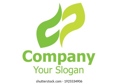 Vector illustration of a dp letter logo template with the theme of blending in with nature to form a leaf. 6000x4000 pixel perfect.