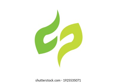 Vector illustration of a dp letter logo template with the theme of blending in with nature to form a leaf. 6000x4000 pixel perfect.