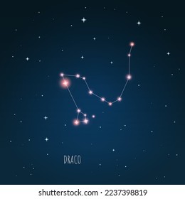Vector illustration Draco constellation. Dark blue sky, starry sky, outer space, starlight.