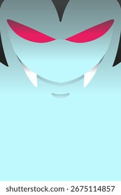 Ilustração vetorial de um rosto de Drácula com olhos vermelhos agudos e pele pálida em um estilo minimalista de desenho animado. Ideal para desenhos de Halloween, convites de festa, cartazes assustadores e decorações sazonais