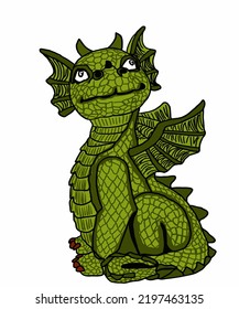 Vector illustration of dragon. Asian dragon with wings. Dragon from Japan. Chinese dragon. 