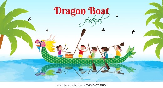 Vector illustration of Dragon Boat Festival social media feed template