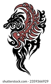 Vector illustration: a dragon with fiery red wings - a symbol of strength, magic, and mystique.